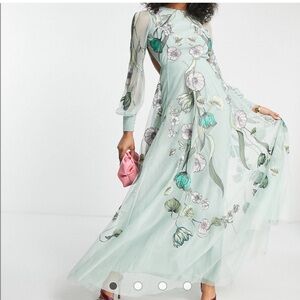 ASOS EDITION nouveau Embroidered Floral Maxi Dress open back boho wedding sz 10